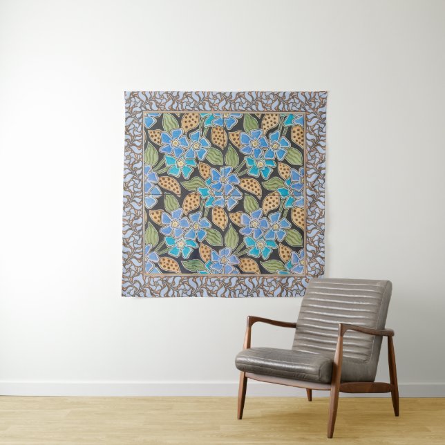 Elegante Blume Blue Periwinkle Floral Classic Wandteppich (Beispiel)