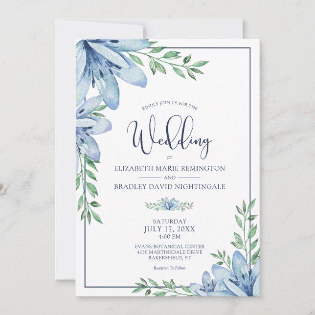 Elegante Blume Blumen Grüne Hochzeit Einladung (Vorderseite)