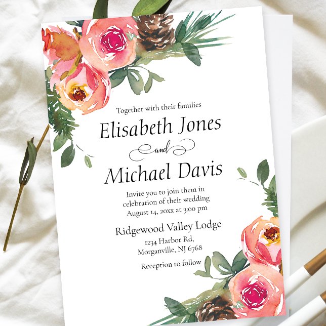 Elegante Blume | Blumenhochzeit Einladung (Elevate your special day with this captivating watercolor floral wedding invitation.)