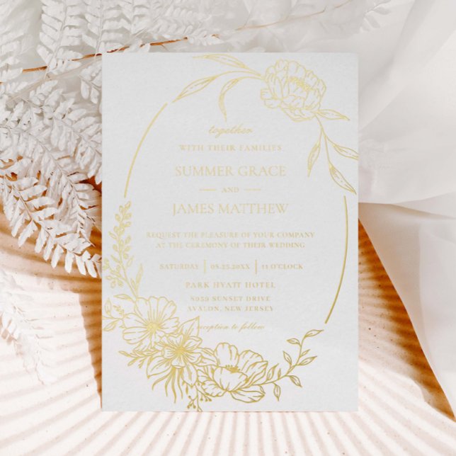 Elegante Blume Botanische Linie Hochzeit Folieneinladung (Von Creator hochgeladen)