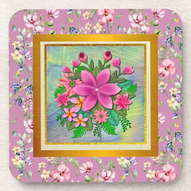Elegante Blume Botanischer Frühling Bouquet Getränkeuntersetzer (Vorderseite)
