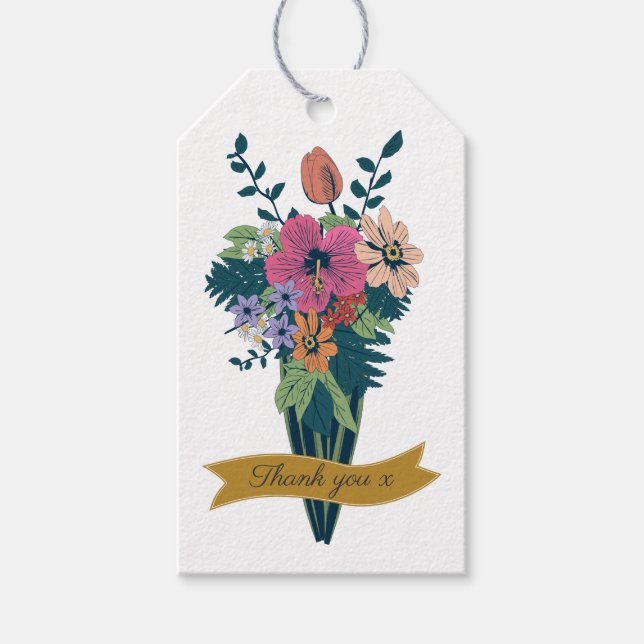 Elegante Blume Bouquet Ribbon Vielen Dank Geschenkanhänger (Vorderseite)
