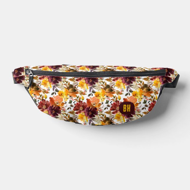 Elegante Blume des Herbstes Floral Boho Monogram Bauchtasche (Ablage )