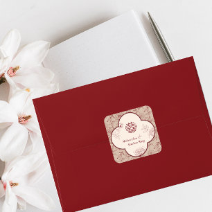 Elegante Blume Double Xi Chinesische Hochzeit Quadratischer Aufkleber