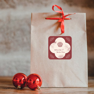 Elegante Blume Double Xi Chinesische Hochzeit Quadratischer Aufkleber