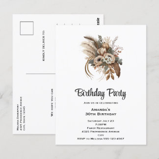 Elegante Blume Folage und Feather Birthday Party Postkarte