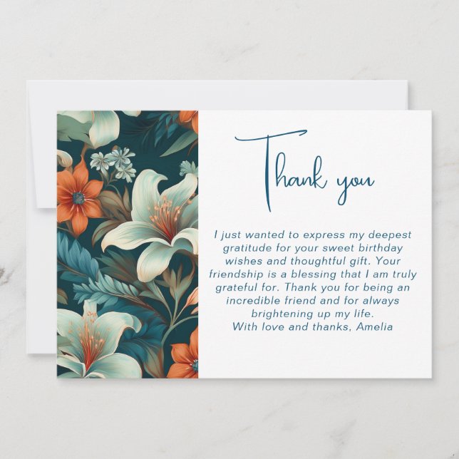 Elegante Blume Foliage Muster Geburtstag Dankeskarte (Vorderseite)