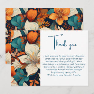 Elegante Blume Foliage Muster Geburtstag Dankeskarte