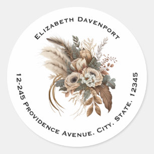Elegante Blume, Folien und Feathers-Adresse Runder Aufkleber
