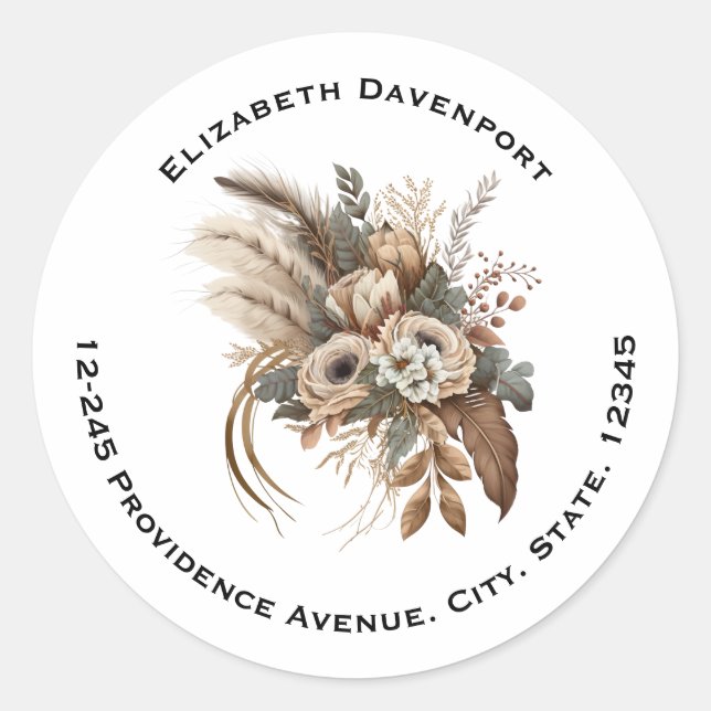 Elegante Blume, Folien und Feathers-Adresse Runder Aufkleber (Vorderseite)