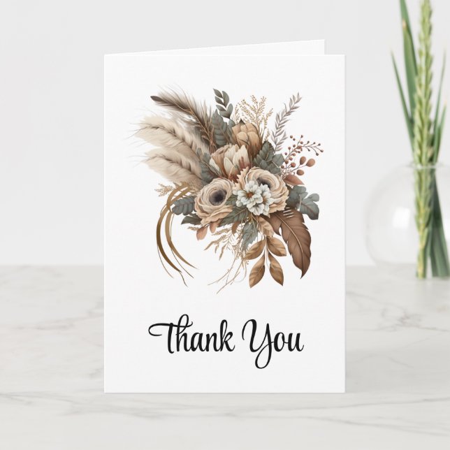 Elegante Blume Folien und Feathers Dankeskarte (Vorderseite)