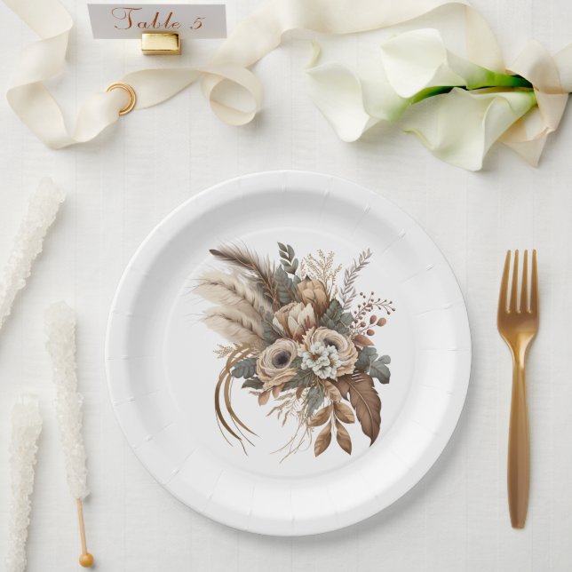 Elegante Blume Folien und Feathers Pappteller (Hochzeit)