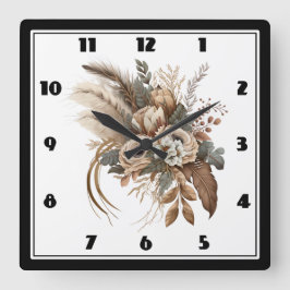 Elegante Blume Folien und Feathers Quadratische Wanduhr