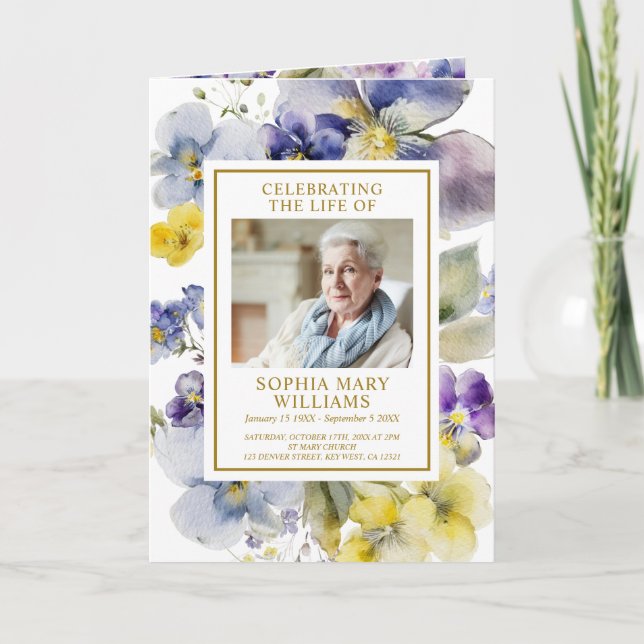 Elegante Blume Foto Gedenkfeierprogramme Karte (Vorderseite)