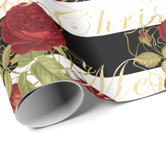 Elegante Blume Frohe Weihnachten Gold Glitzer Geschenkpapier (Rolleneckpunkt)