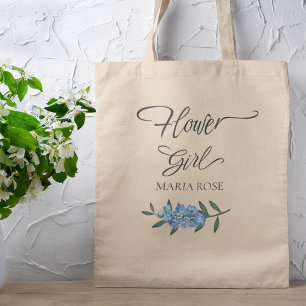 Elegante Blume Girl Blauer Blütenkalligrafie Tragetasche