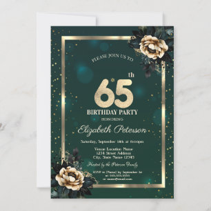 Elegante Blume Gold Frame Stars Green 65. Einladung