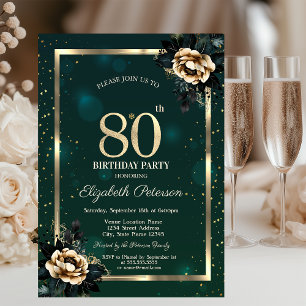 Elegante Blume Gold Rahmen Sterne Grün 80. Einladung