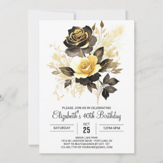 Elegante Blume Gold und Schwarz 30. Geburtstag Einladung