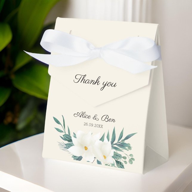 Elegante Blume Green White Black Gevor Box Geschenkschachtel (" Thank you! " Personalized, Elegant, Flowers, Green-White Favor Box.)