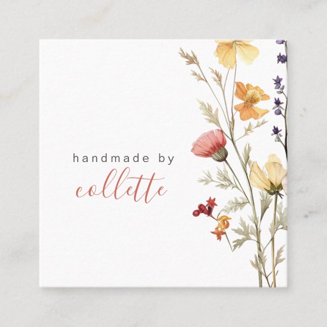 Elegante Blume Handwerkerkarte Quadratische Visitenkarte (Vorderseite)