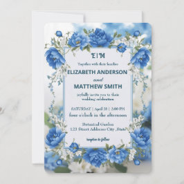 Elegante Blume Hochzeit Biue & White Overlay Einladung