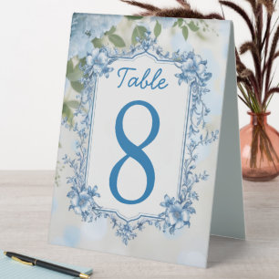 Elegante Blume Hochzeit Biue & White Overlay Tischaufsteller