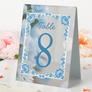 Elegante Blume Hochzeit Biue & White Overlay Tischaufsteller