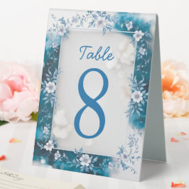 Elegante Blume Hochzeit Biue & White Overlay Tischaufsteller