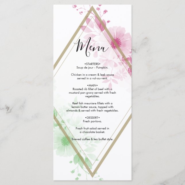 Elegante Blume Hochzeit Menükarte (Vorderseite)