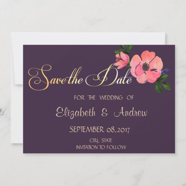 Elegante Blume Hochzeit Wasserfarbe speichern Sie  Save The Date (Vorderseite)
