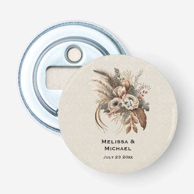 Elegante Blume-Hochzeiten und Feathers Flaschenöffner (Vorderseite)
