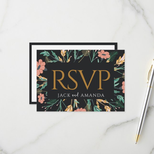 Elegante Blume Hochzeitskarten RSVP Karte (Vorderseite/Rückseite Beispiel)