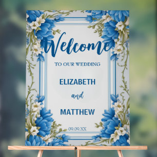 Elegante Blume Hydrangea Hochzeit in Blau und Weiß Acrylschild