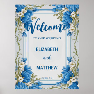 Elegante Blume Hydrangea Hochzeit in Blau und Weiß Poster