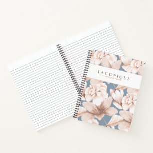 Elegante Blume in Blau und Beige Notizbuch