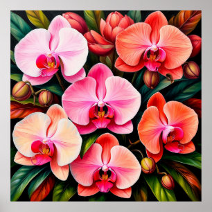 Elegante Blume in Rosa und Orange Orchideen Poster
