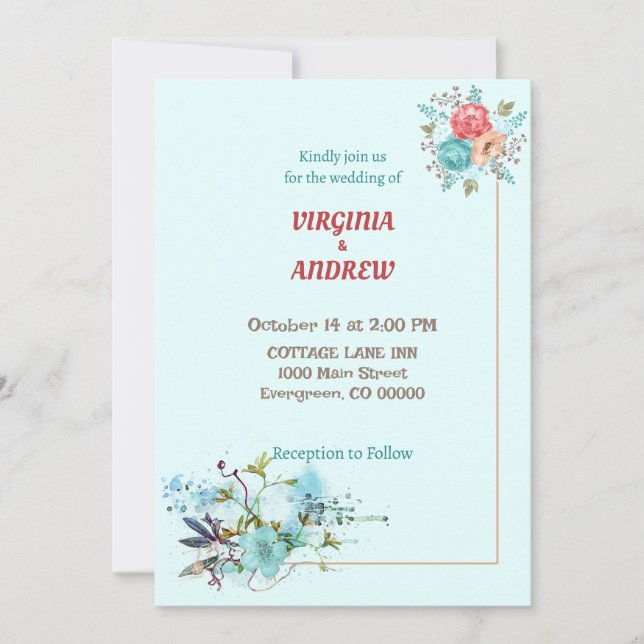 Elegante Blume in Wasserfarbe Hochzeit Einladung (Vorderseite)