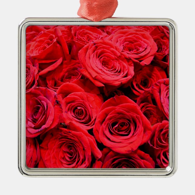 Elegante Blume mit Blumen Rote Rose Rose Garten Silbernes Ornament (Vorne)