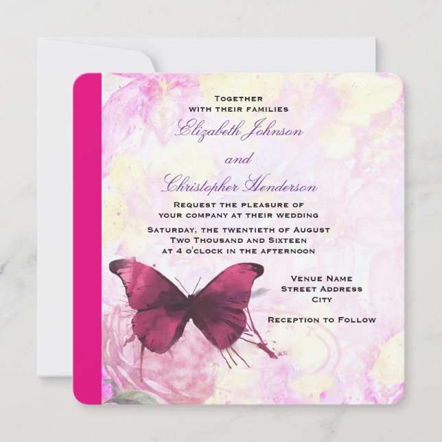 Elegante Blume mit Butterfly-Hochzeit Einladung (Vorderseite)