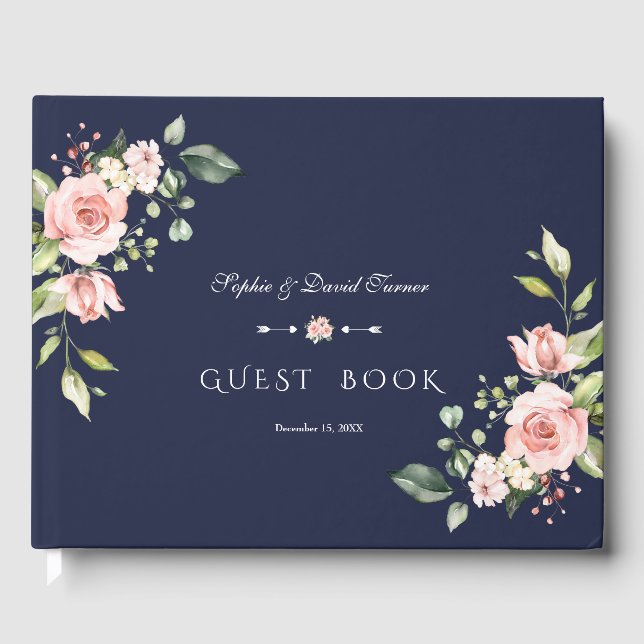 Elegante Blume mit Wasserfarbenblush Hochzeit der  Gästebuch (Vorderseite)