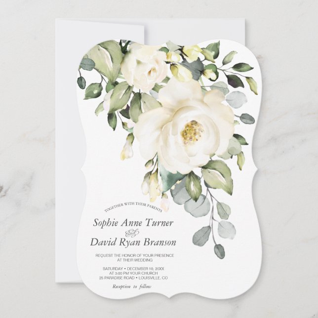 Elegante Blume mit Weißcreme Einladung (Vorderseite)