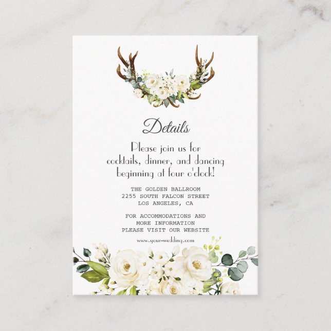 Elegante Blume mit Weißcreme Hochzeitsdetails Begleitkarte (Vorderseite)