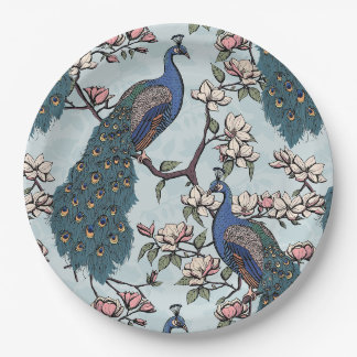 Elegante Blume Peacocks & Magnolia Pappteller