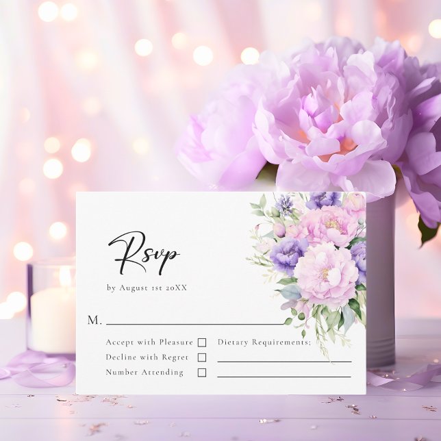 Elegante Blume Peony Lavender Pink Wedding RSVP Karte (Elegant Flower Peony Lavender Pink Wedding RSVP Card)