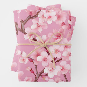 Elegante Blume Pink Cherry Blossom Geschenkpapier Set