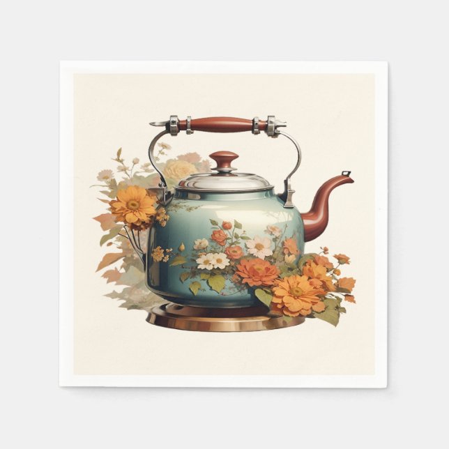 Elegante Blume Tea Pot Kaffee Niedliche Tischeinst Serviette (Vorderseite)