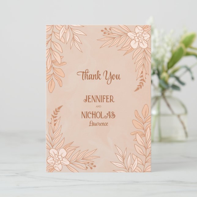 Elegante Blume und Blätter für Hochzeiten Dankeskarte (Stehend Vorderseite)