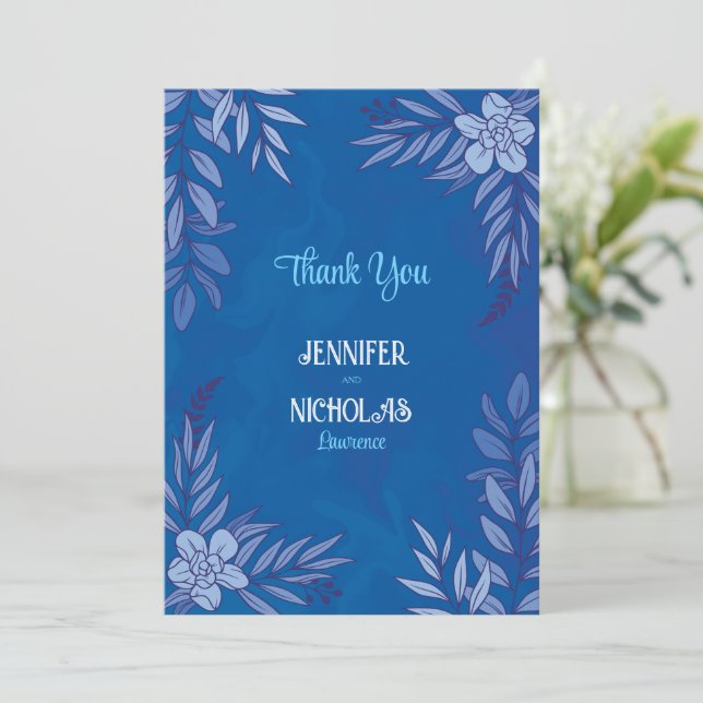 Elegante Blume und Blätter für Hochzeiten Dankeskarte (Stehend Vorderseite)