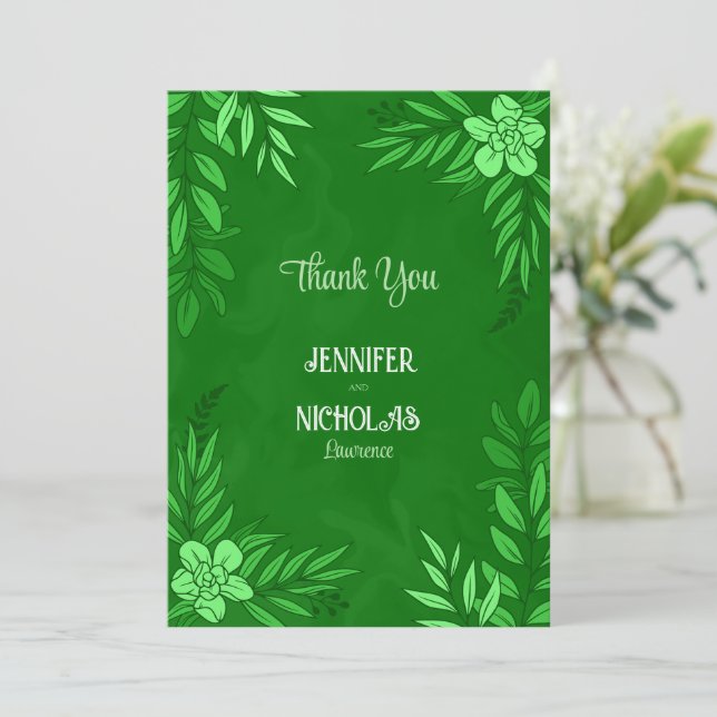 Elegante Blume und Blätter für Hochzeiten Dankeskarte (Stehend Vorderseite)